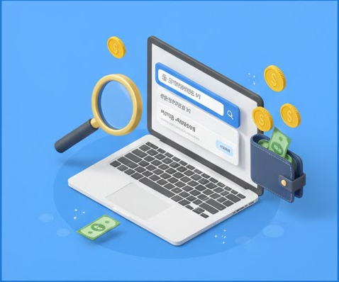 돋보기와 금화 아이콘을 활용해 2026년 숨은 정부 지원금을 조회하는 3D 일러스