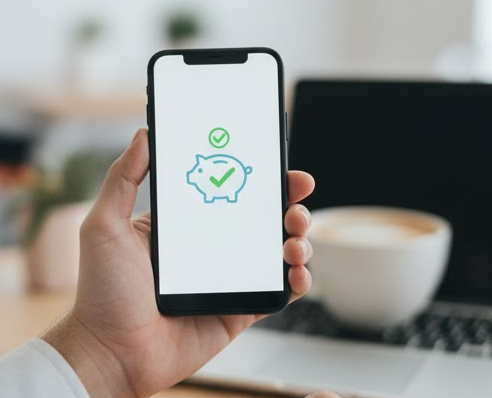 1금융권 비상금 대출 승인 완료를 나타내는 스마트폰 화면과 돼지저금통 아이콘
